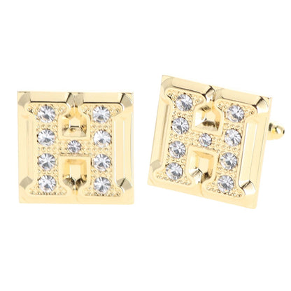 Vittorio Vico Rhinestone Initial Cufflinks in Gift Box - Gold - Initial Cufflinks - Vittorio Vico