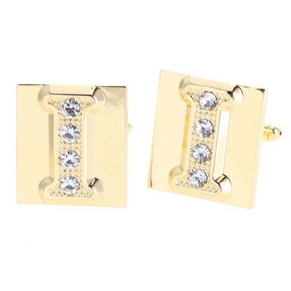 Vittorio Vico Rhinestone Initial Cufflinks in Gift Box - Gold - Initial Cufflinks - Vittorio Vico
