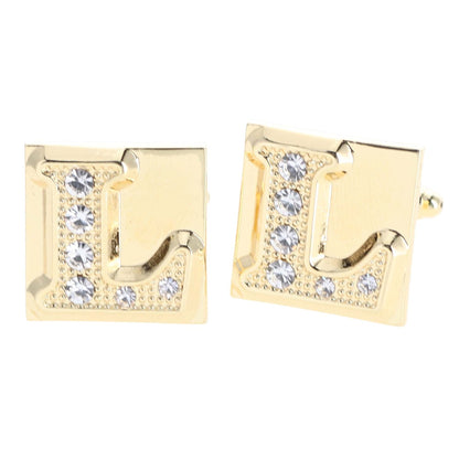 Vittorio Vico Rhinestone Initial Cufflinks in Gift Box - Gold - Initial Cufflinks - Vittorio Vico