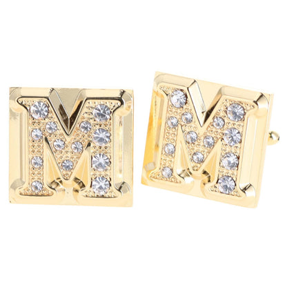 Vittorio Vico Rhinestone Initial Cufflinks in Gift Box - Gold - Initial Cufflinks - Vittorio Vico