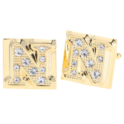 Vittorio Vico Rhinestone Initial Cufflinks in Gift Box - Gold - Initial Cufflinks - Vittorio Vico