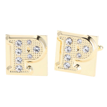Vittorio Vico Rhinestone Initial Cufflinks in Gift Box - Gold - Initial Cufflinks - Vittorio Vico