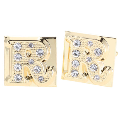 Vittorio Vico Rhinestone Initial Cufflinks in Gift Box - Gold - Initial Cufflinks - Vittorio Vico