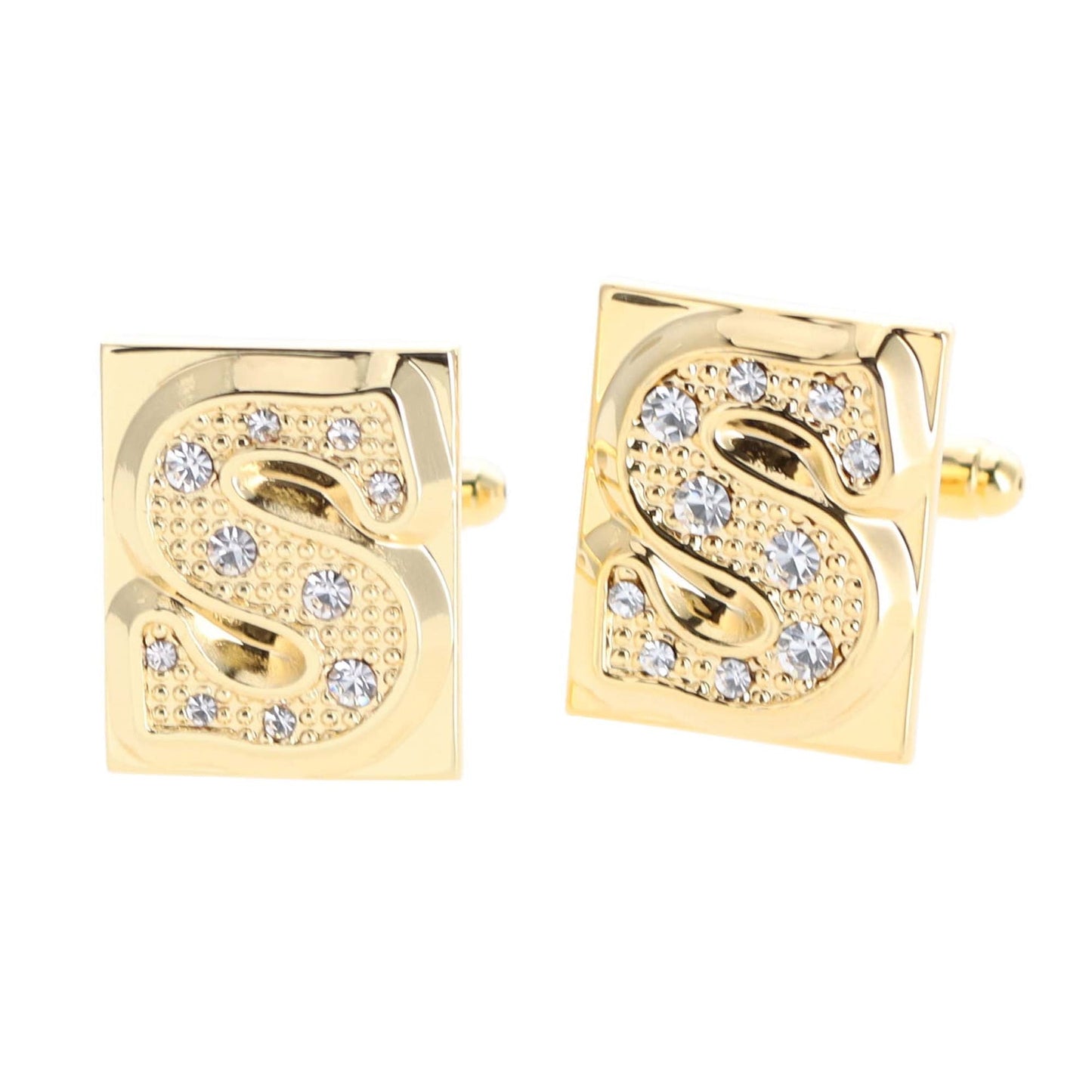 Vittorio Vico Rhinestone Initial Cufflinks in Gift Box - Gold - Initial Cufflinks - Vittorio Vico