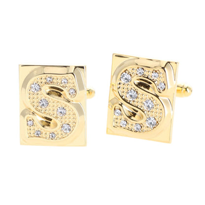 Vittorio Vico Rhinestone Initial Cufflinks in Gift Box - Gold - Initial Cufflinks - Vittorio Vico