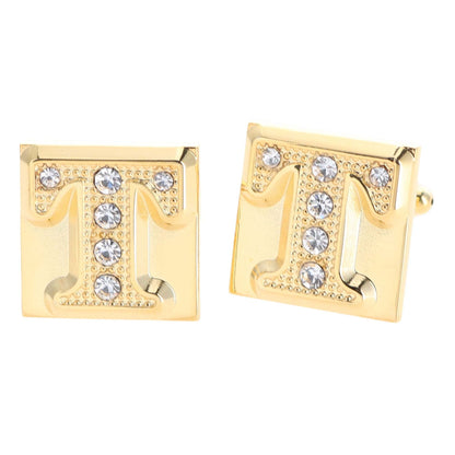 Vittorio Vico Rhinestone Initial Cufflinks in Gift Box - Gold - Initial Cufflinks - Vittorio Vico