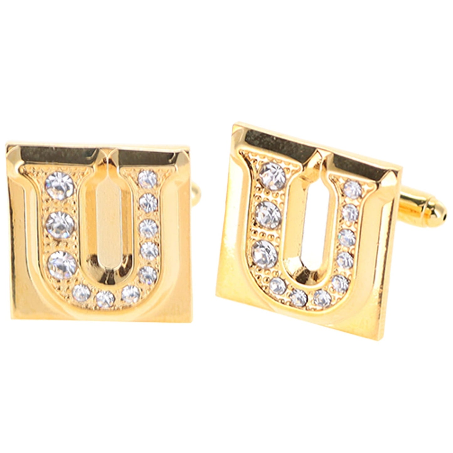 Vittorio Vico Rhinestone Initial Cufflinks in Gift Box - Gold - Initial Cufflinks - Vittorio Vico