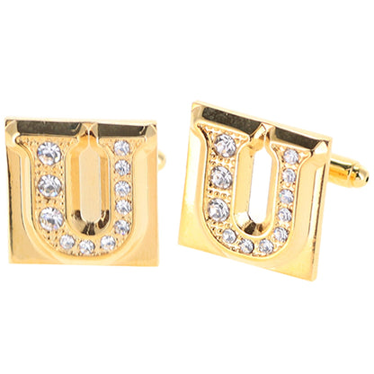 Vittorio Vico Rhinestone Initial Cufflinks in Gift Box - Gold - Initial Cufflinks - Vittorio Vico