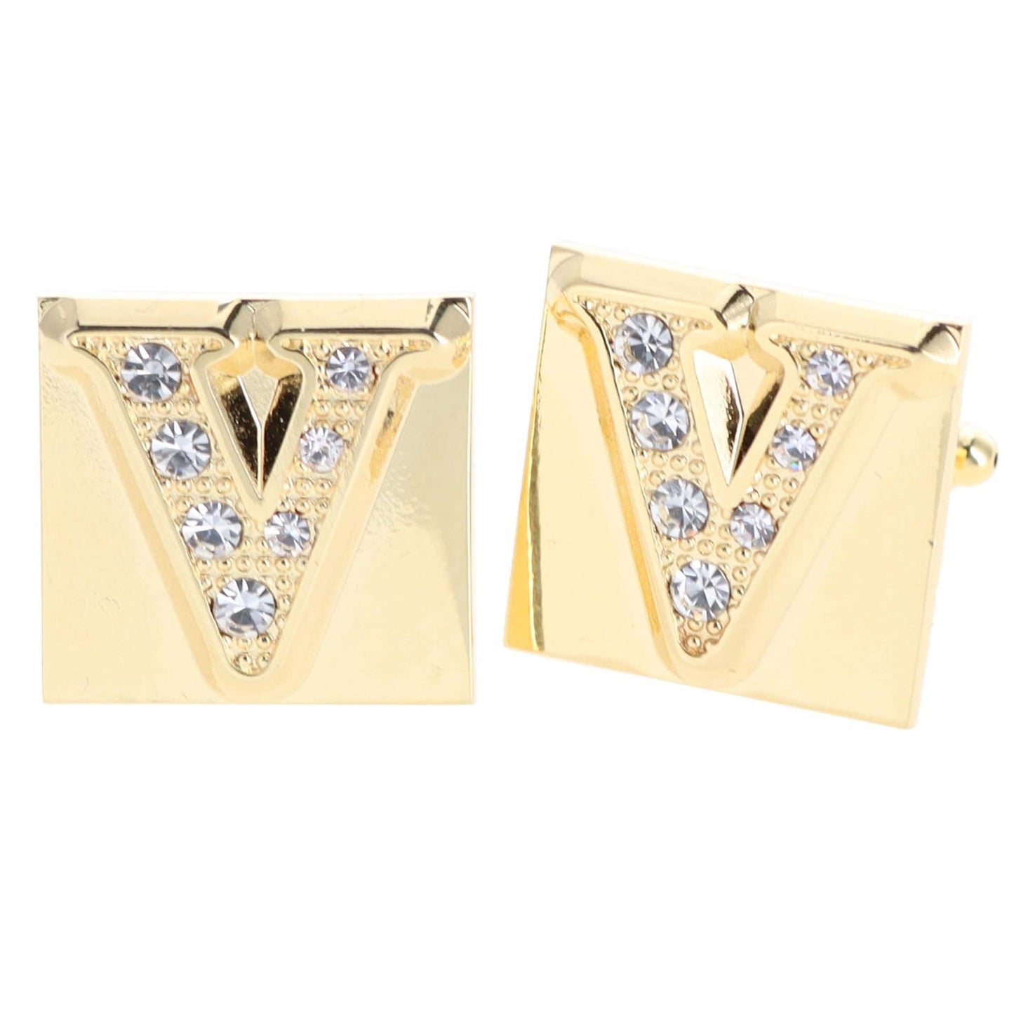 Vittorio Vico Rhinestone Initial Cufflinks in Gift Box - Gold - Initial Cufflinks - Vittorio Vico