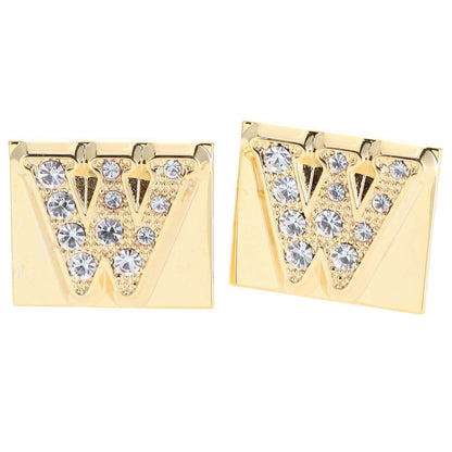 Vittorio Vico Rhinestone Initial Cufflinks in Gift Box - Gold - Initial Cufflinks - Vittorio Vico