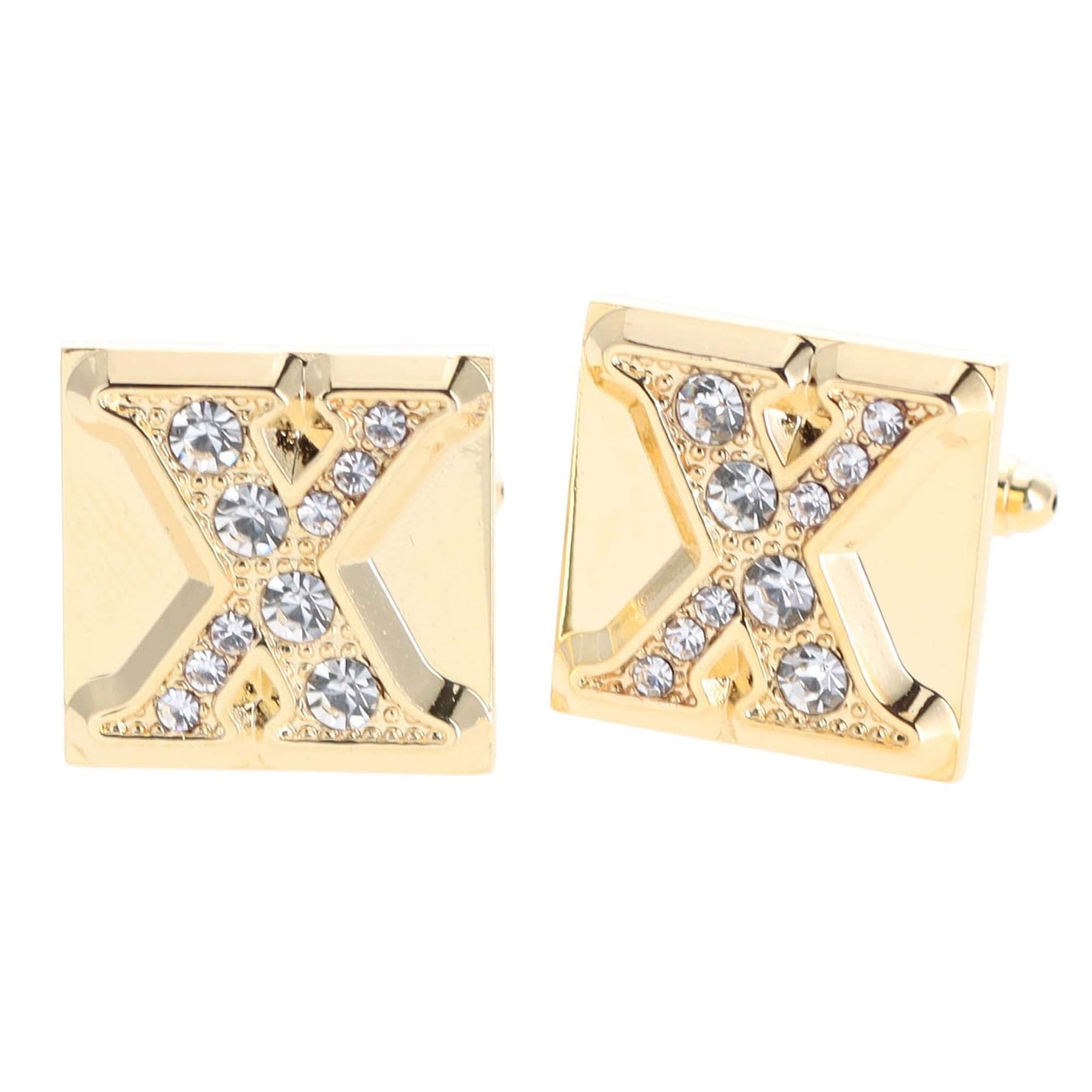 Vittorio Vico Rhinestone Initial Cufflinks in Gift Box - Gold - Initial Cufflinks - Vittorio Vico