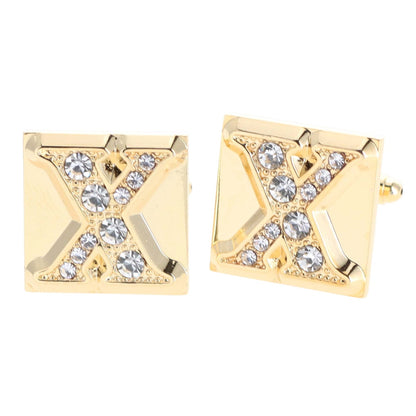 Vittorio Vico Rhinestone Initial Cufflinks in Gift Box - Gold - Initial Cufflinks - Vittorio Vico