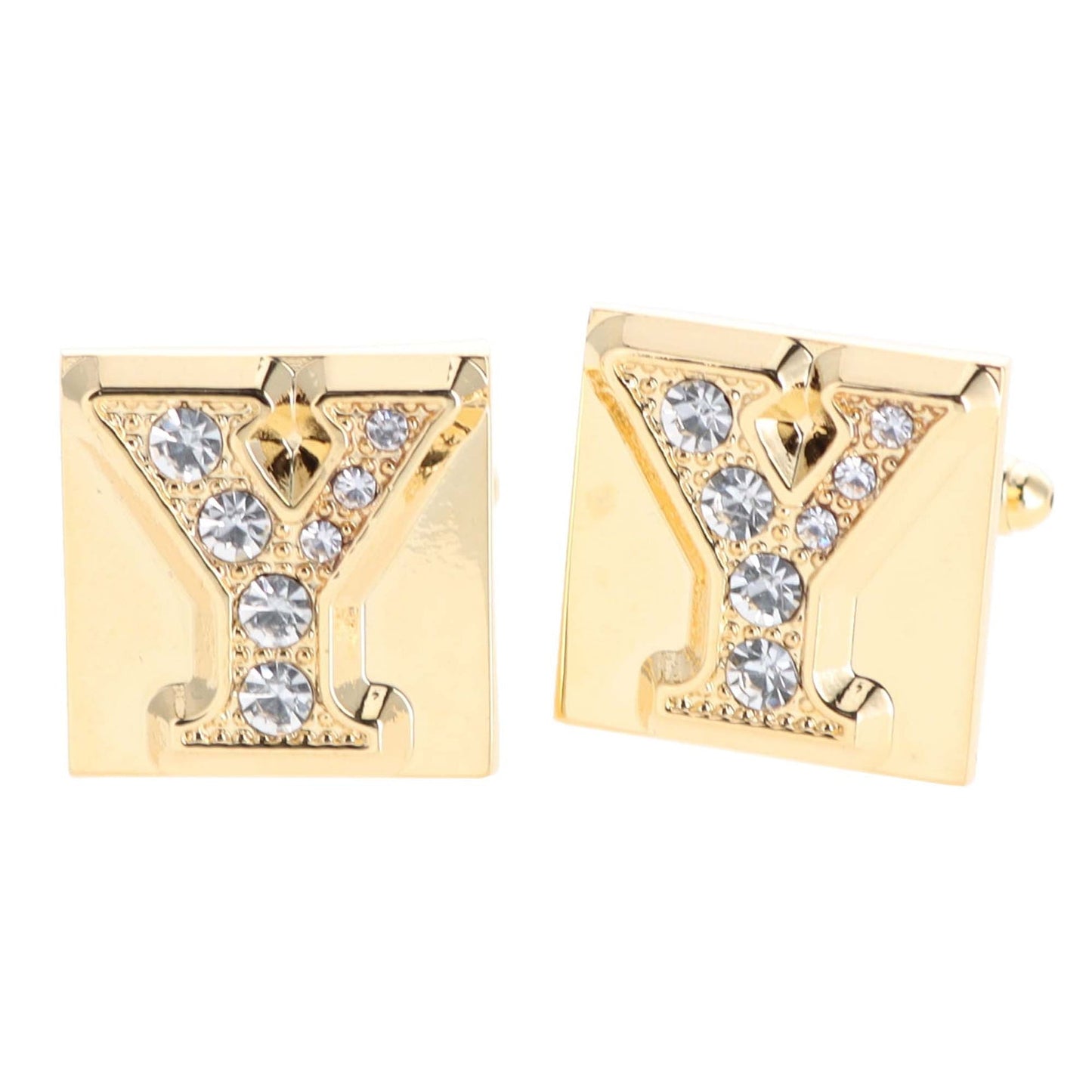 Vittorio Vico Rhinestone Initial Cufflinks in Gift Box - Gold - Initial Cufflinks - Vittorio Vico