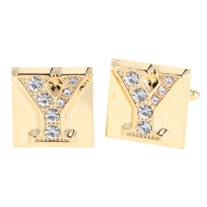 Vittorio Vico Rhinestone Initial Cufflinks in Gift Box - Gold - Initial Cufflinks - Vittorio Vico