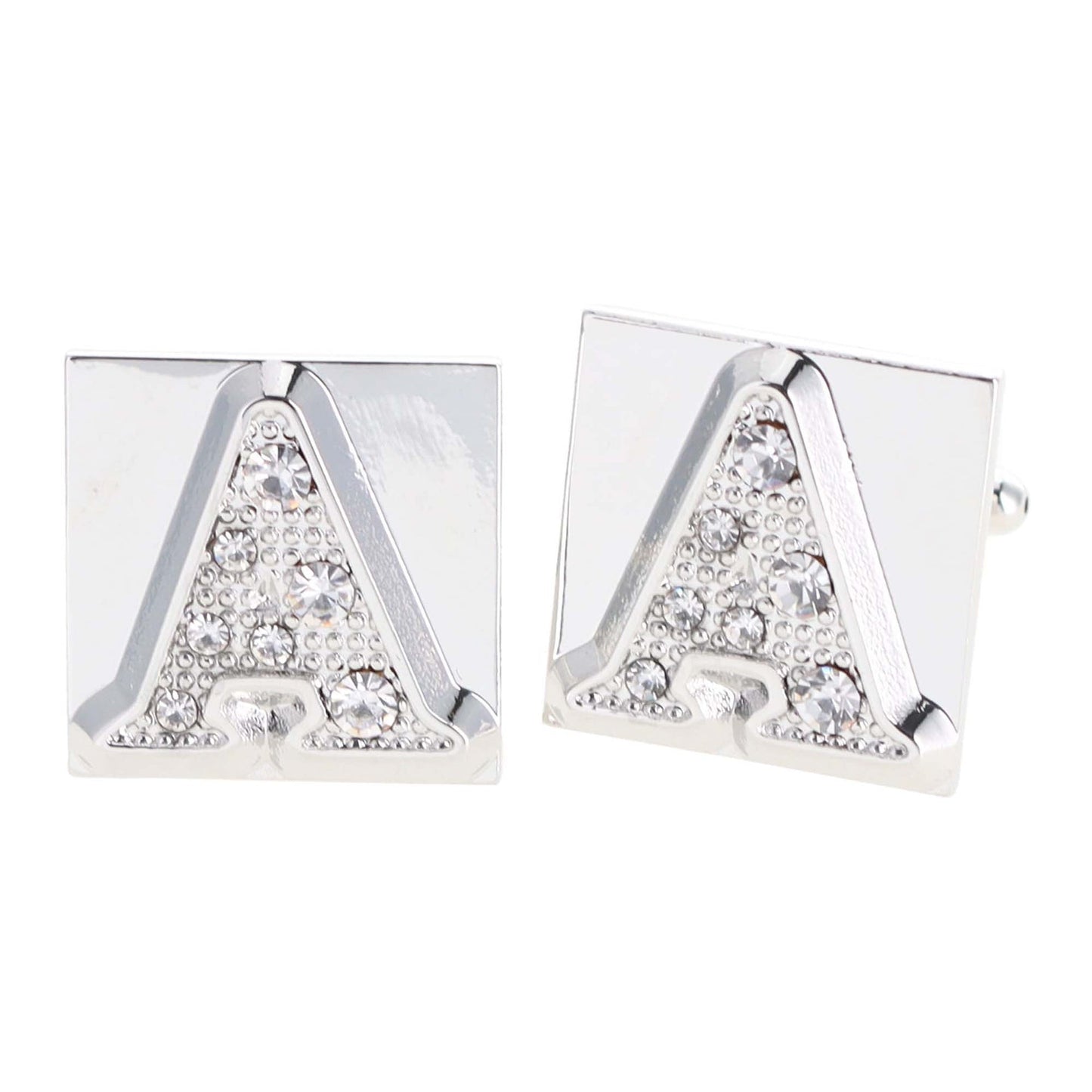 Vittorio Vico Rhinestone Initial Cufflinks in Gift Box - Silver - Initial Cufflinks - Vittorio Vico