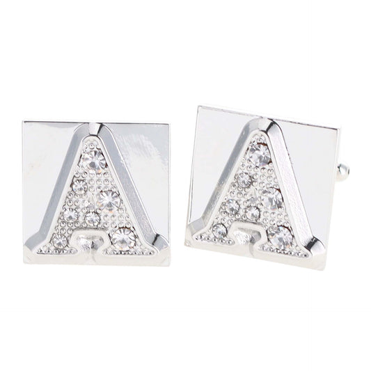 Vittorio Vico Rhinestone Initial Cufflinks in Gift Box - Silver - Initial Cufflinks - Vittorio Vico