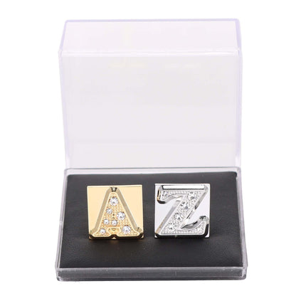 Vittorio Vico Rhinestone Initial Cufflinks in Gift Box - Silver - Initial Cufflinks - Vittorio Vico