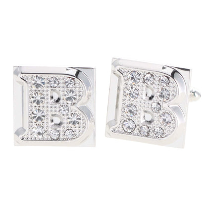 Vittorio Vico Rhinestone Initial Cufflinks in Gift Box - Silver - Initial Cufflinks - Vittorio Vico