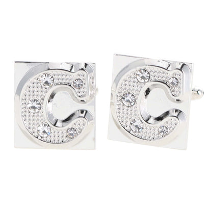 Vittorio Vico Rhinestone Initial Cufflinks in Gift Box - Silver - Initial Cufflinks - Vittorio Vico