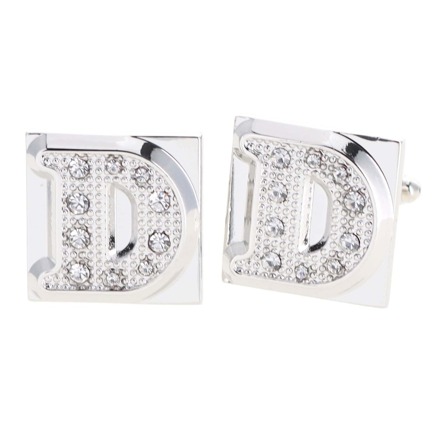 Vittorio Vico Rhinestone Initial Cufflinks in Gift Box - Silver - Initial Cufflinks - Vittorio Vico