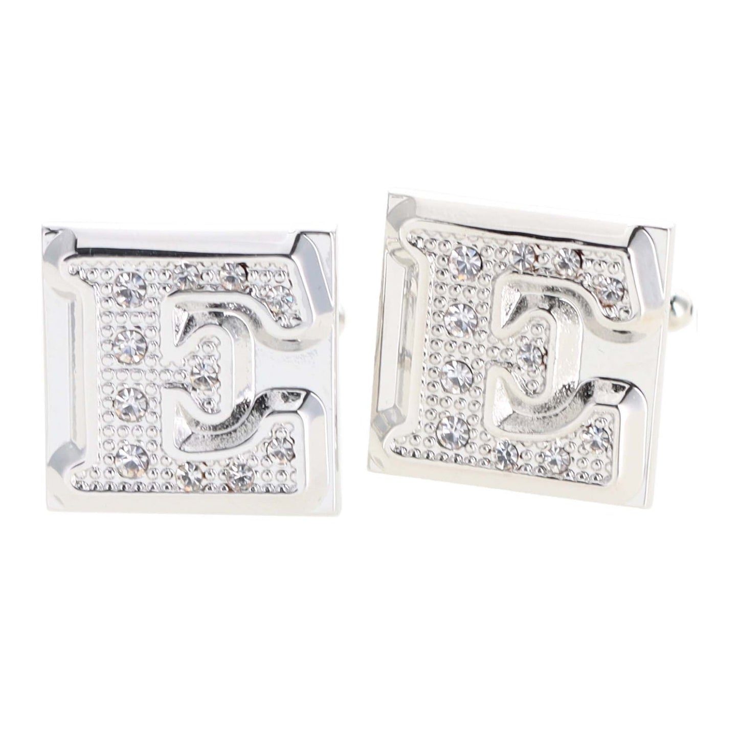 Vittorio Vico Rhinestone Initial Cufflinks in Gift Box - Silver - Initial Cufflinks - Vittorio Vico