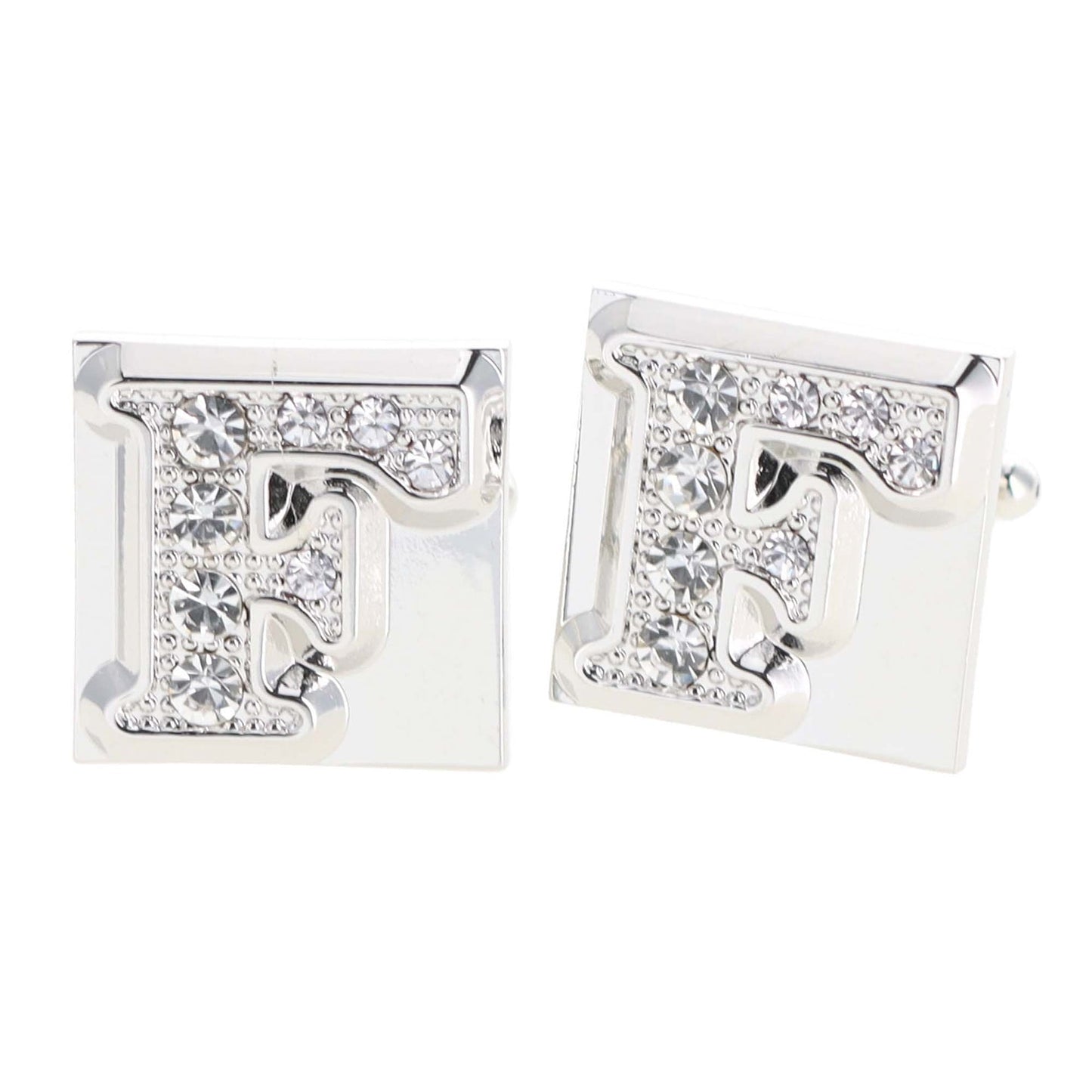 Vittorio Vico Rhinestone Initial Cufflinks in Gift Box - Silver - Initial Cufflinks - Vittorio Vico
