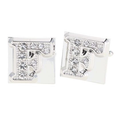 Vittorio Vico Rhinestone Initial Cufflinks in Gift Box - Silver - Initial Cufflinks - Vittorio Vico