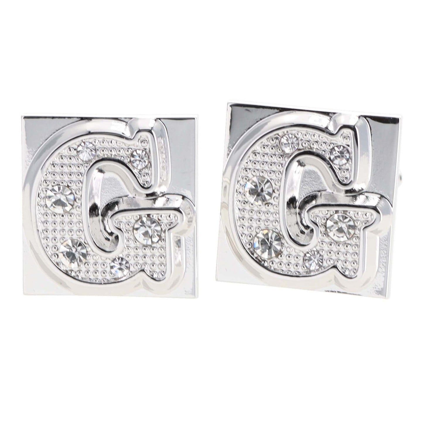 Vittorio Vico Rhinestone Initial Cufflinks in Gift Box - Silver - Initial Cufflinks - Vittorio Vico