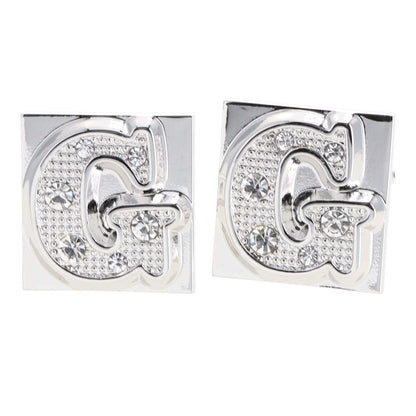 Vittorio Vico Rhinestone Initial Cufflinks in Gift Box - Silver - Initial Cufflinks - Vittorio Vico