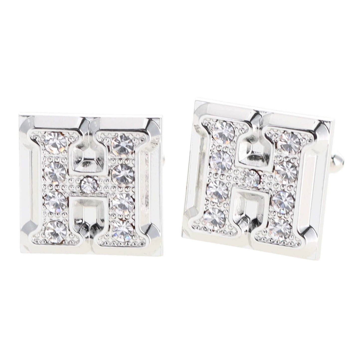 Vittorio Vico Rhinestone Initial Cufflinks in Gift Box - Silver - Initial Cufflinks - Vittorio Vico