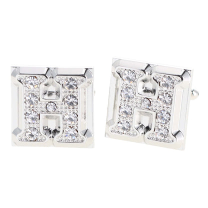 Vittorio Vico Rhinestone Initial Cufflinks in Gift Box - Silver - Initial Cufflinks - Vittorio Vico