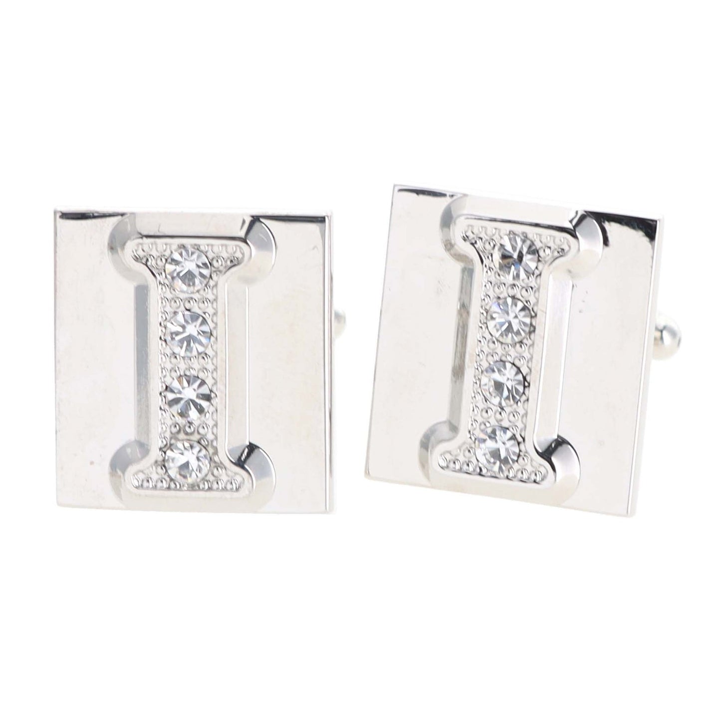 Vittorio Vico Rhinestone Initial Cufflinks in Gift Box - Silver - Initial Cufflinks - Vittorio Vico