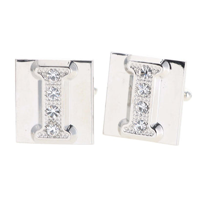 Vittorio Vico Rhinestone Initial Cufflinks in Gift Box - Silver - Initial Cufflinks - Vittorio Vico