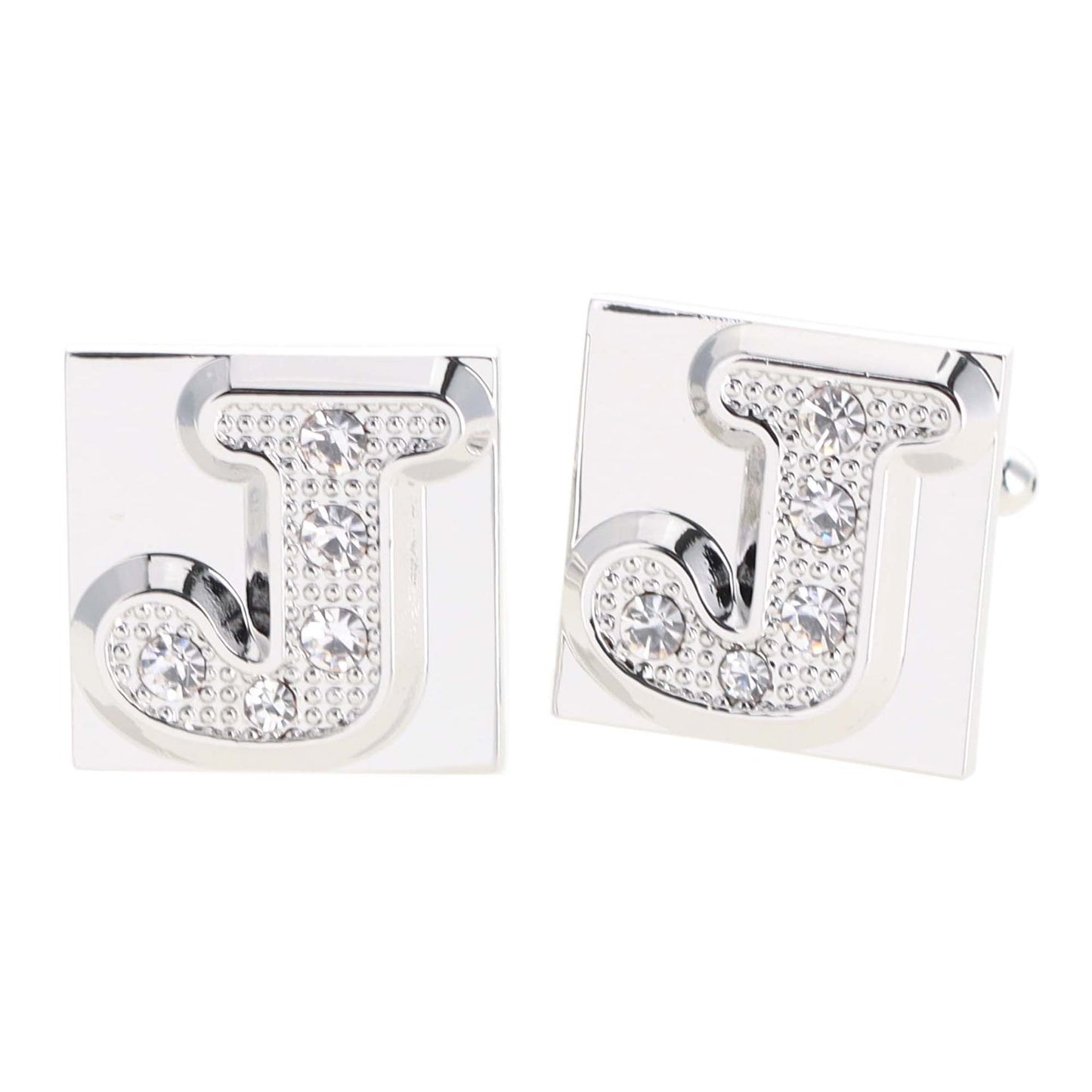 Vittorio Vico Rhinestone Initial Cufflinks in Gift Box - Silver - Initial Cufflinks - Vittorio Vico