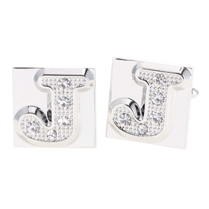 Vittorio Vico Rhinestone Initial Cufflinks in Gift Box - Silver - Initial Cufflinks - Vittorio Vico