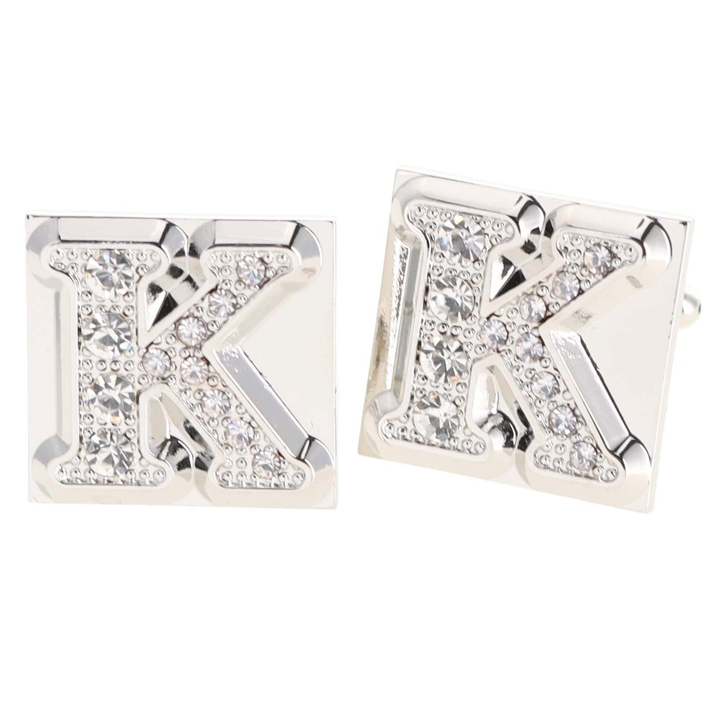 Vittorio Vico Rhinestone Initial Cufflinks in Gift Box - Silver - Initial Cufflinks - Vittorio Vico
