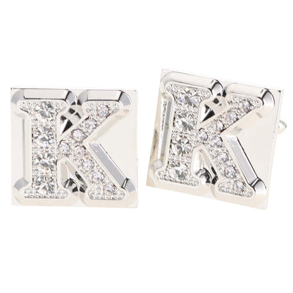 Vittorio Vico Rhinestone Initial Cufflinks in Gift Box - Silver - Initial Cufflinks - Vittorio Vico
