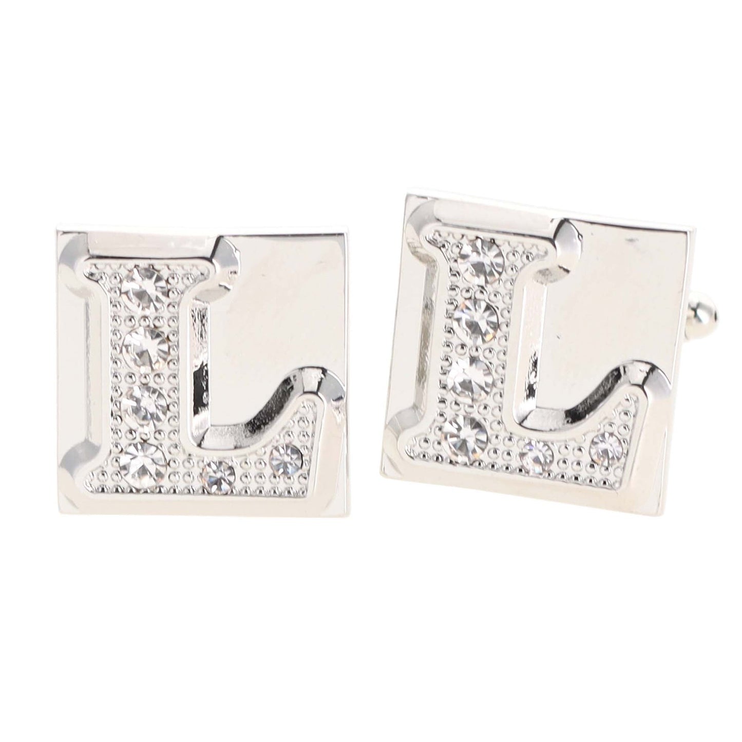Vittorio Vico Rhinestone Initial Cufflinks in Gift Box - Silver - Initial Cufflinks - Vittorio Vico