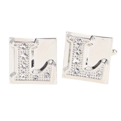 Vittorio Vico Rhinestone Initial Cufflinks in Gift Box - Silver - Initial Cufflinks - Vittorio Vico