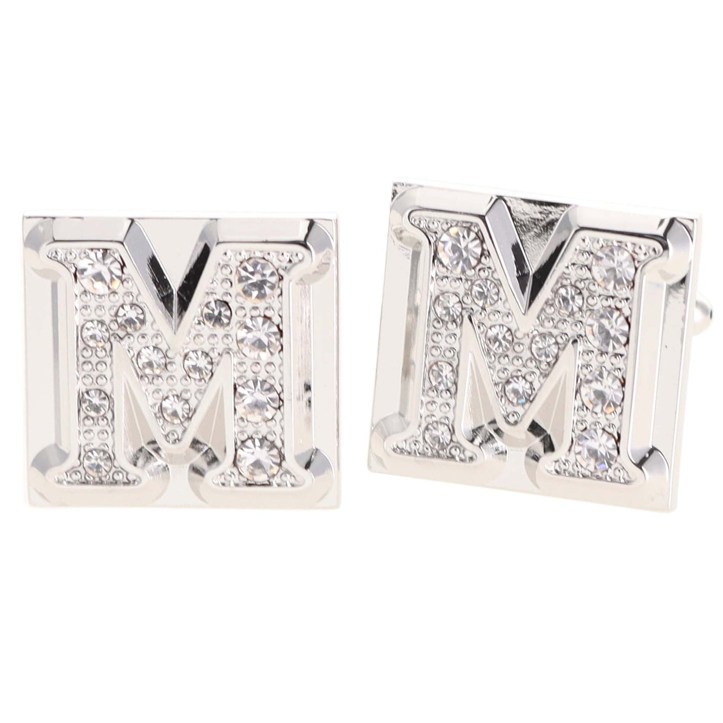 Vittorio Vico Rhinestone Initial Cufflinks in Gift Box - Silver - Initial Cufflinks - Vittorio Vico