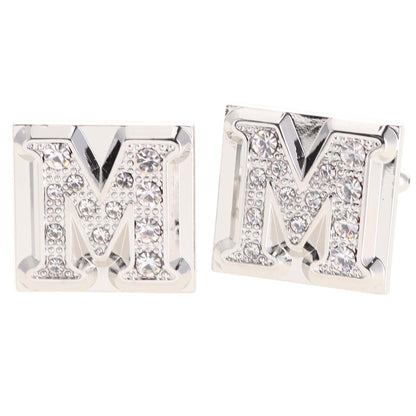 Vittorio Vico Rhinestone Initial Cufflinks in Gift Box - Silver - Initial Cufflinks - Vittorio Vico