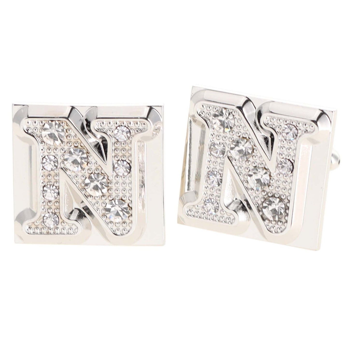 Vittorio Vico Rhinestone Initial Cufflinks in Gift Box - Silver - Initial Cufflinks - Vittorio Vico