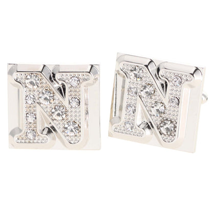 Vittorio Vico Rhinestone Initial Cufflinks in Gift Box - Silver - Initial Cufflinks - Vittorio Vico