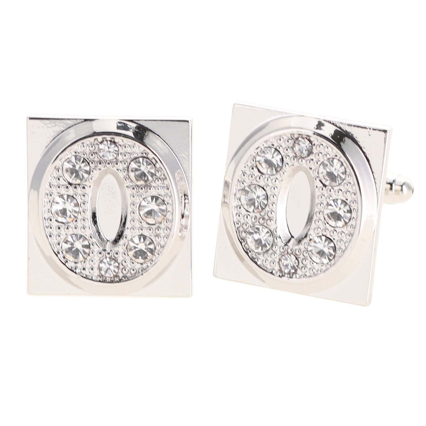 Vittorio Vico Rhinestone Initial Cufflinks in Gift Box - Silver - Initial Cufflinks - Vittorio Vico