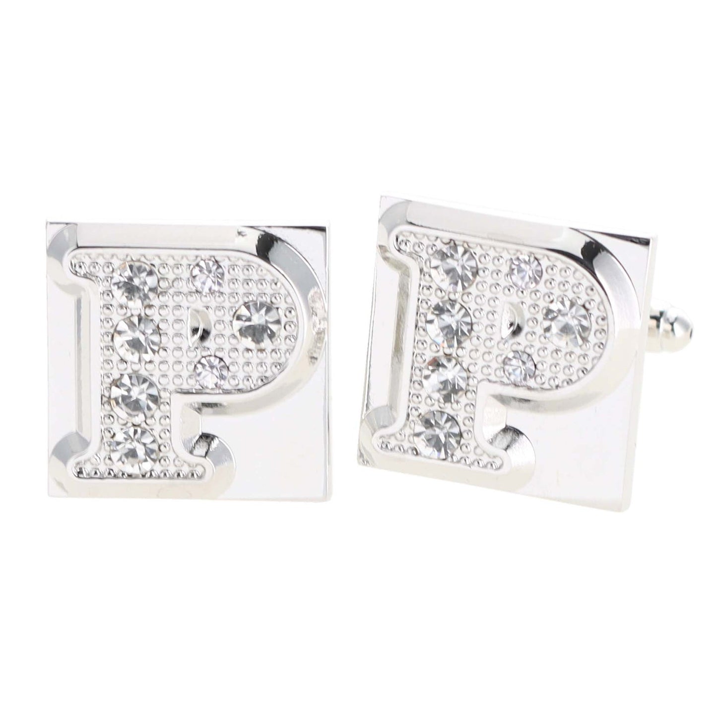 Vittorio Vico Rhinestone Initial Cufflinks in Gift Box - Silver - Initial Cufflinks - Vittorio Vico