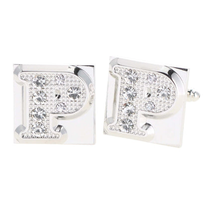Vittorio Vico Rhinestone Initial Cufflinks in Gift Box - Silver - Initial Cufflinks - Vittorio Vico