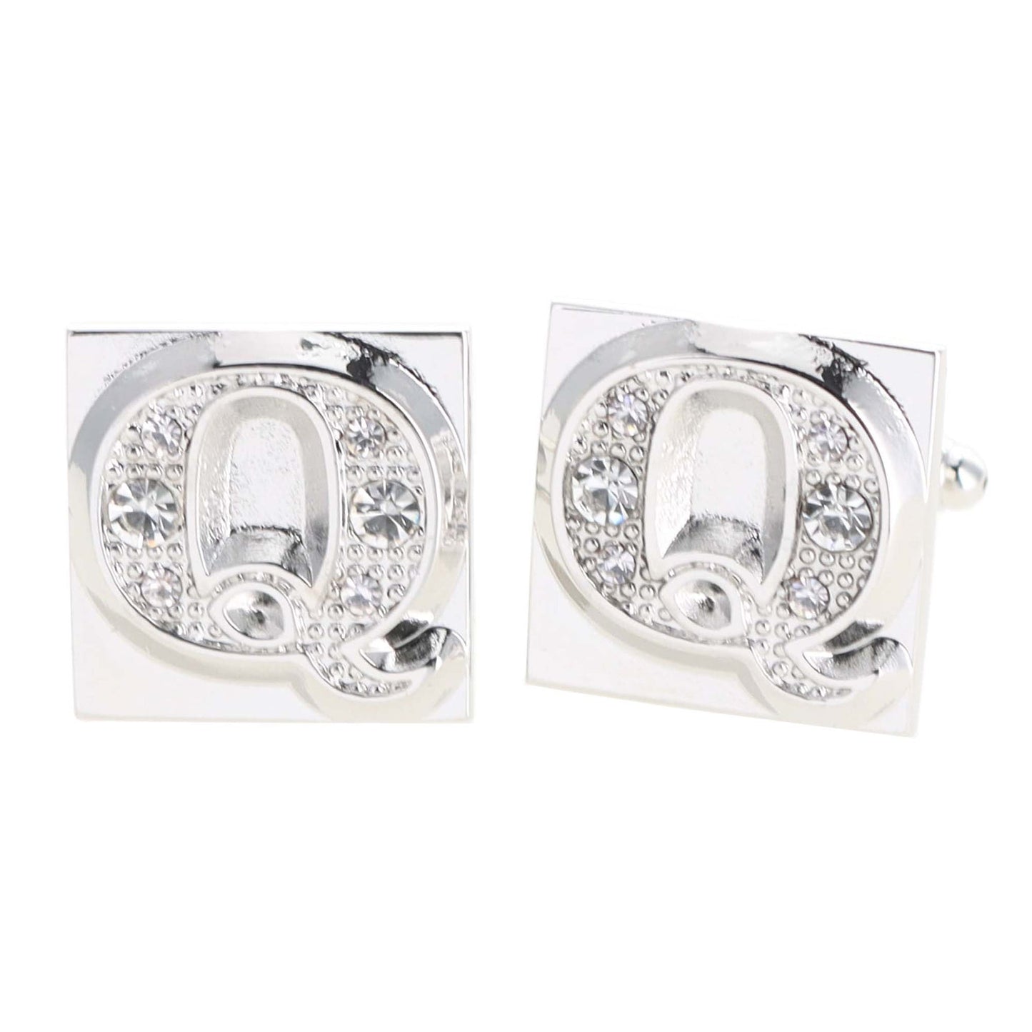Vittorio Vico Rhinestone Initial Cufflinks in Gift Box - Silver - Initial Cufflinks - Vittorio Vico