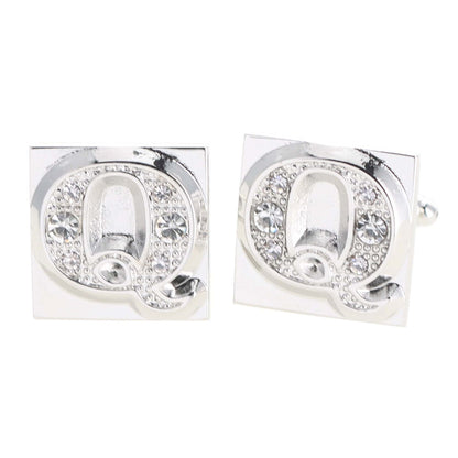 Vittorio Vico Rhinestone Initial Cufflinks in Gift Box - Silver - Initial Cufflinks - Vittorio Vico