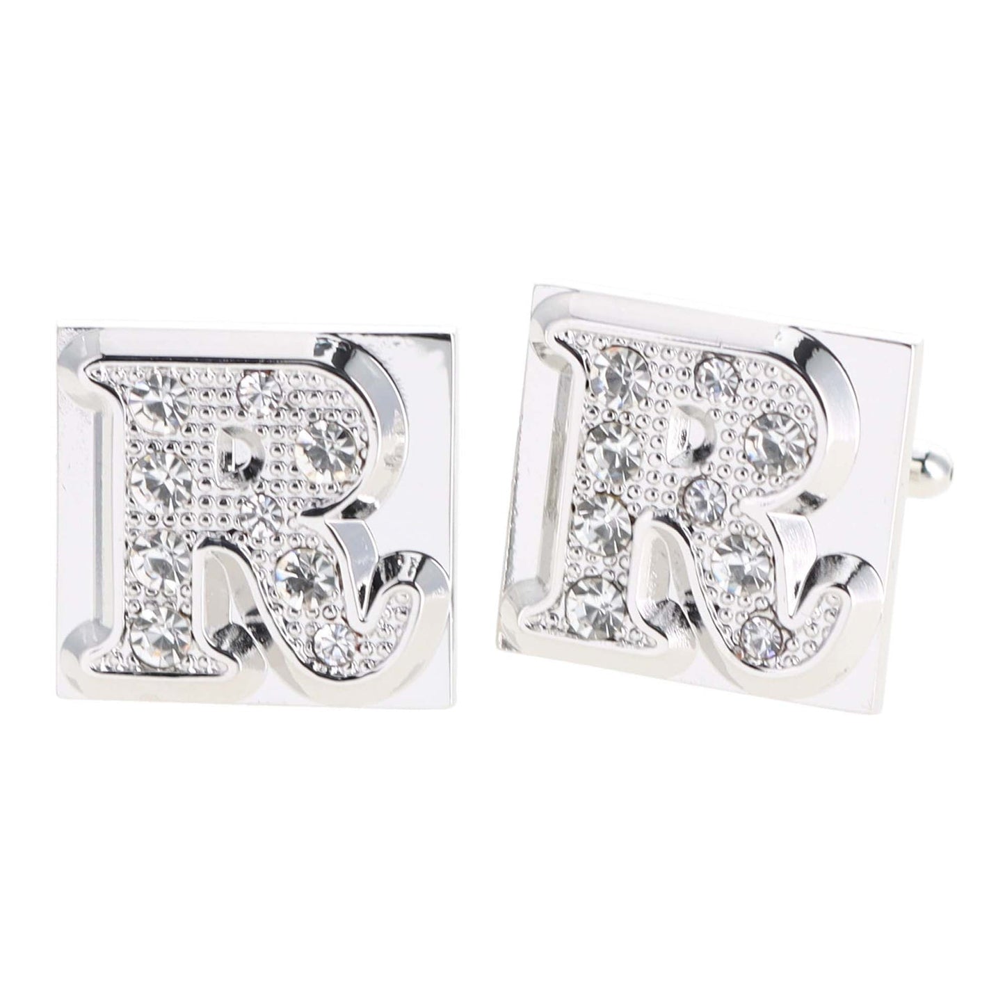 Vittorio Vico Rhinestone Initial Cufflinks in Gift Box - Silver - Initial Cufflinks - Vittorio Vico