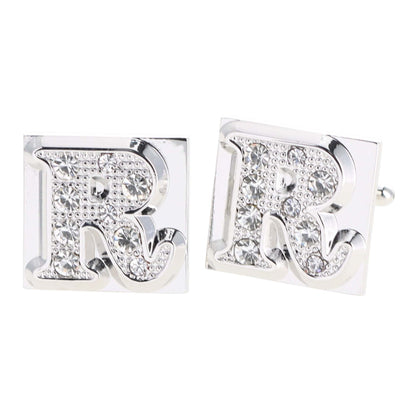 Vittorio Vico Rhinestone Initial Cufflinks in Gift Box - Silver - Initial Cufflinks - Vittorio Vico